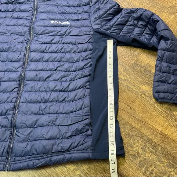 Columbia Powder Pass Hooded Jacket Light Puffer Water Resistant Men XL Coat Blue - Picture 7 of 15